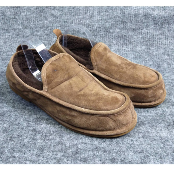 LL Bean Mens 14 Wicked Good Slippers Slip On Chocolate Brown Suede Shearling - Picture 1 of 8